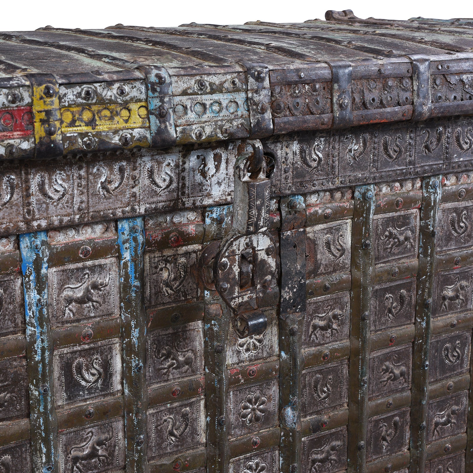 Latch Detail From Vintage Painted Indian Pithara Console Chest 