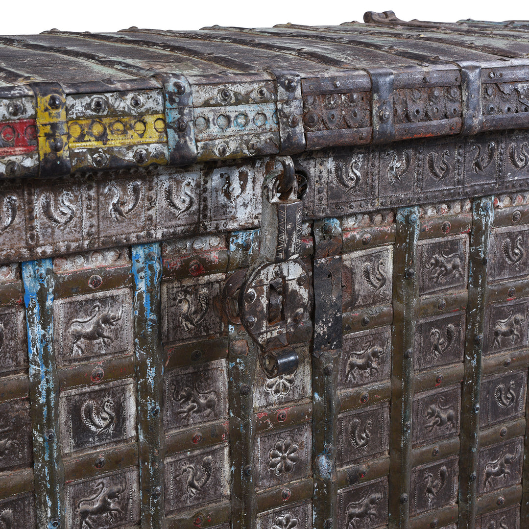 Latch Detail From Vintage Painted Indian Pithara Console Chest 