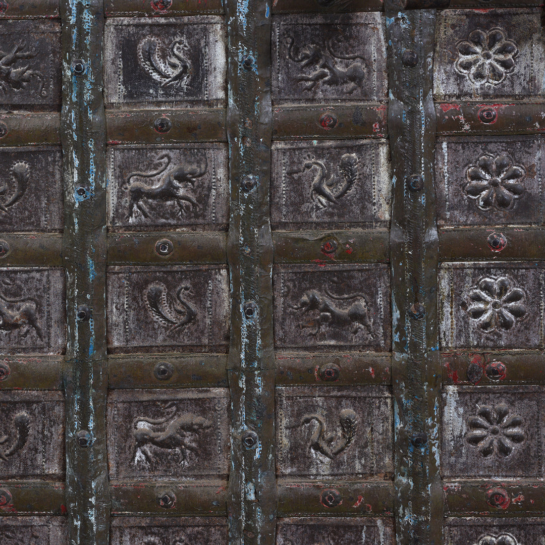 Animals Detail From Vintage Painted Indian Pithara Console Chest 