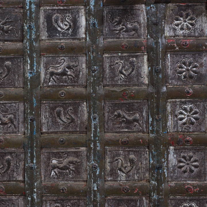 Animals Detail From Vintage Painted Indian Pithara Console Chest 