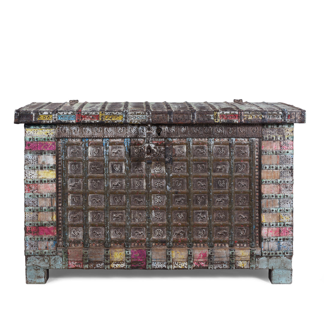 Vintage Painted Indian Pithara Console Chest 