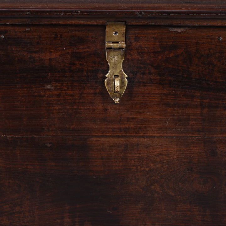Latch Detail From Anglo Indian Campaign Teak Side Chest With Brass Mounts And Fixed Internal Compartments | Indigo Antiques