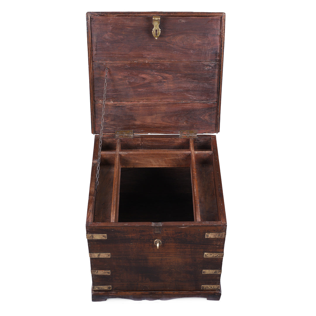 Interior Of Anglo Indian Campaign Teak Side Chest With Brass Mounts And Fixed Internal Compartments | Indigo Antiques