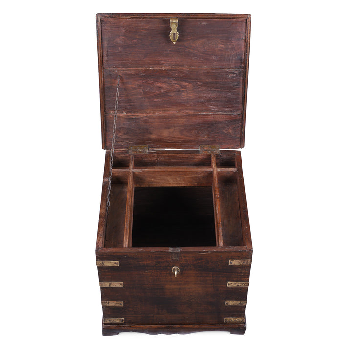 Interior Of Anglo Indian Campaign Teak Side Chest With Brass Mounts And Fixed Internal Compartments | Indigo Antiques