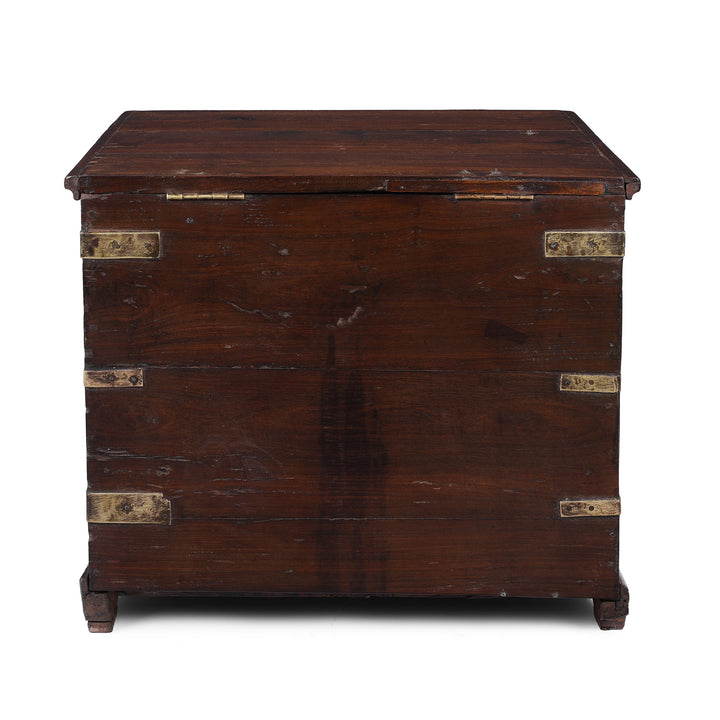 Back Of Anglo Indian Campaign Teak Side Chest With Brass Mounts And Fixed Internal Compartments | Indigo Antiques