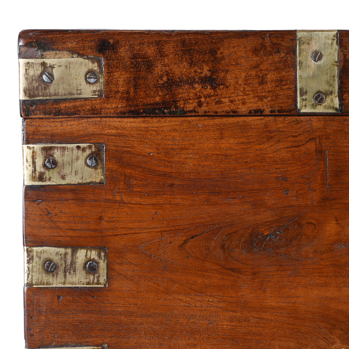 Corner Detail From Brass Bound Anglo Indian Teak Military Chest With Removable Tray 19th Century