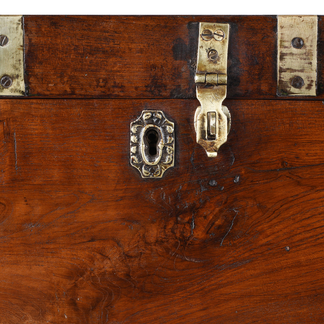 Lock And Latch Detail From Brass Bound Anglo Indian Teak Military Chest With Removable Tray 19th Century