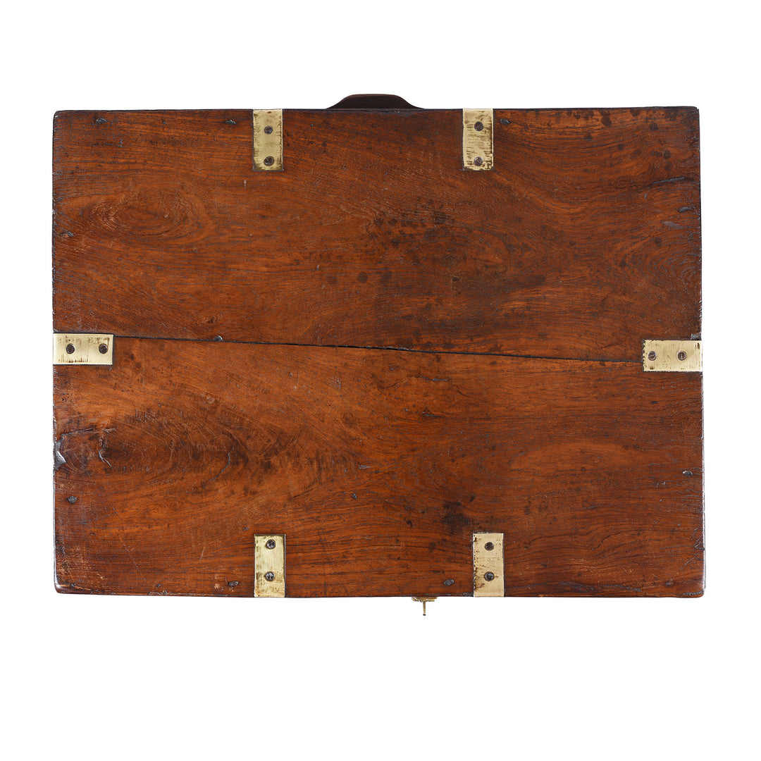 Top Down View Of Brass Bound Anglo Indian Teak Military Chest With Removable Tray 19th Century