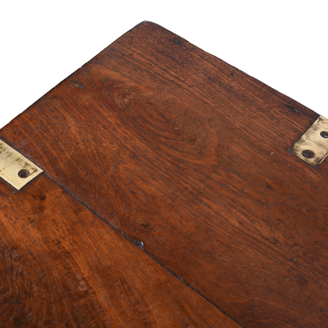 Surface Detail From Brass Bound Anglo Indian Teak Military Chest With Removable Tray 19th Century