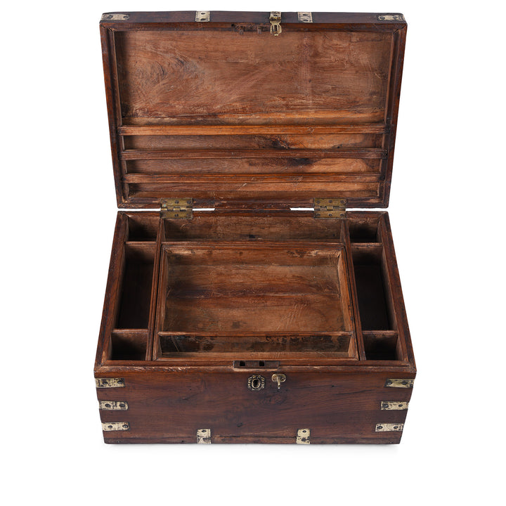 Interior Of Brass Bound Anglo Indian Teak Military Chest With Removable Tray 19th Century