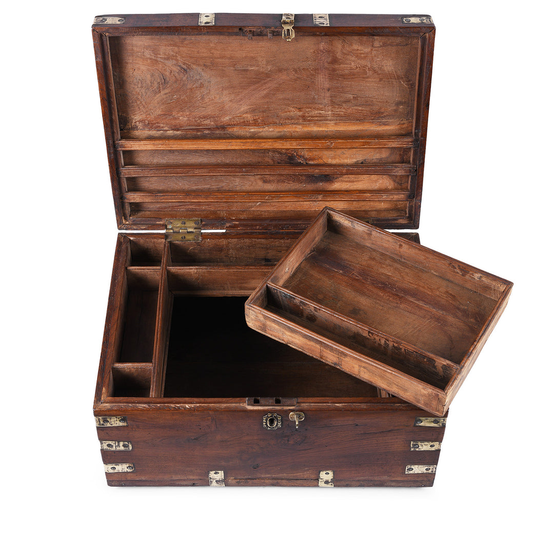 Interior Of Brass Bound Anglo Indian Teak Military Chest With Removable Tray 19th Century