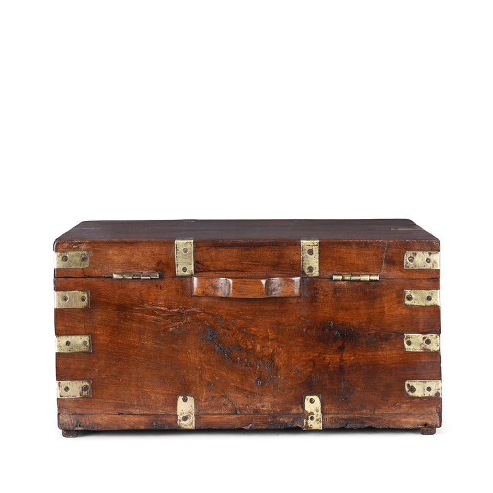 Back Of Brass Bound Anglo Indian Teak Military Chest With Removable Tray 19th Century