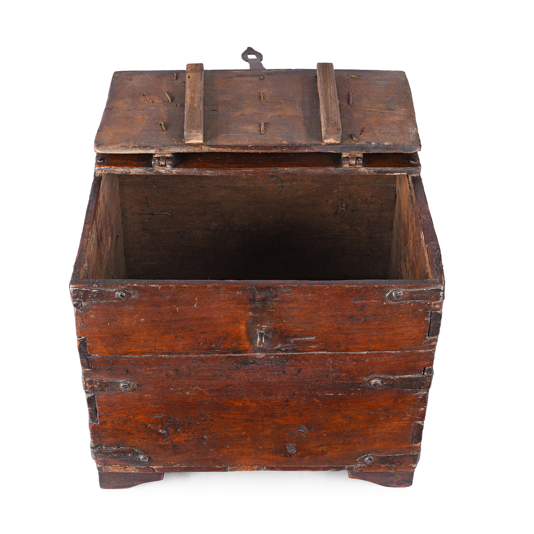 Open View Of Antique Indian Iron Bound Teak Chest | Indigo Antiques