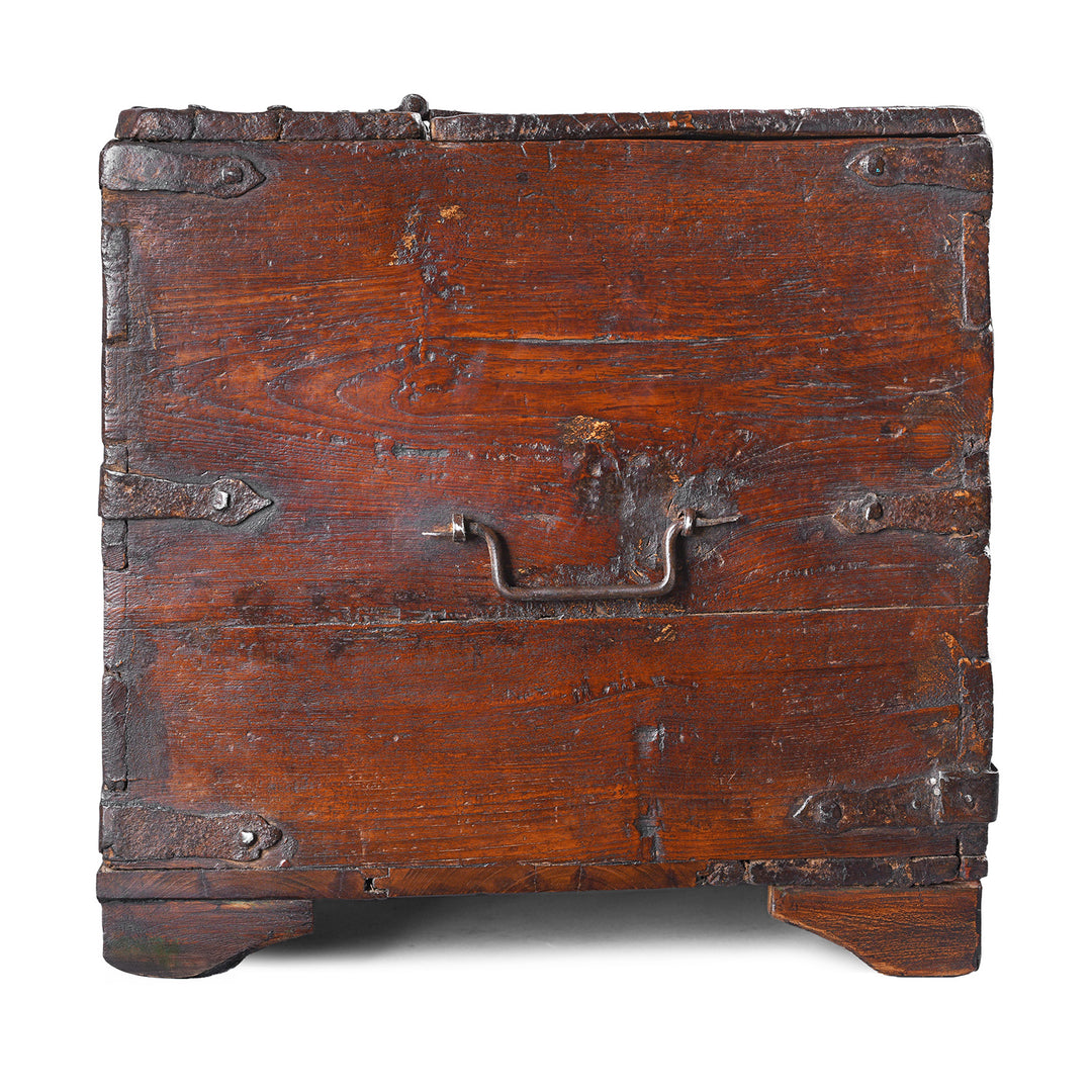 Side View Of Antique Indian Iron Bound Teak Chest | Indigo Antiques