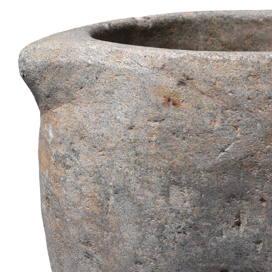 Rim Detail From Carved Stone South Indian Pot With Flared Rim And Weathered Surface