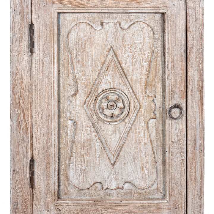Carved Door Detail From Indian Reclaimed Teak Bedside Cabinet With Carved Door Panel