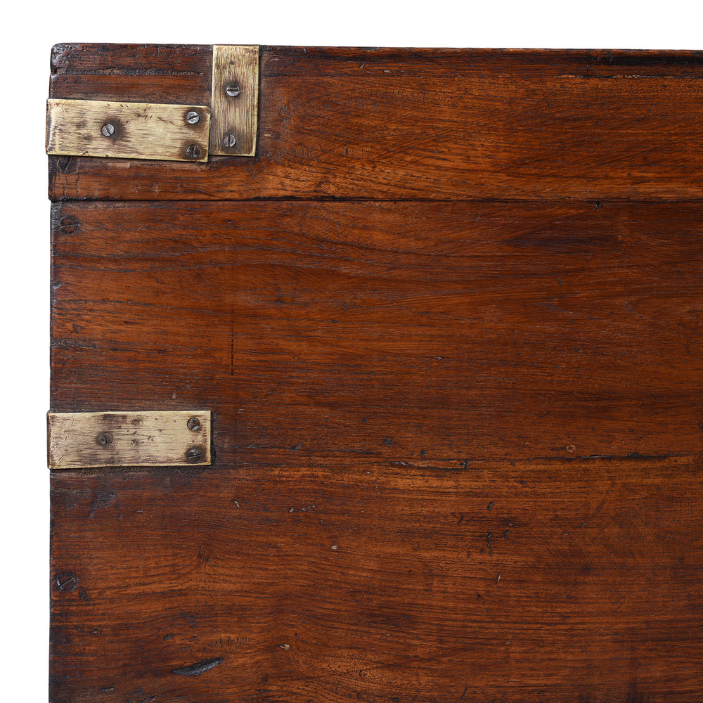 Corner Detail From Antique Indian Brass Bound Teak Military Chest | Indigo Antiques