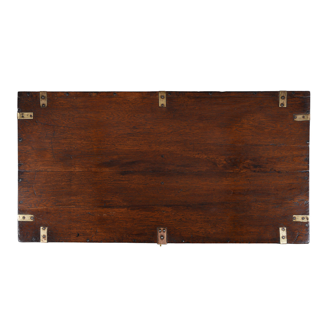 Top Down VIew Of Antique Indian Brass Bound Teak Military Chest | Indigo Antiques