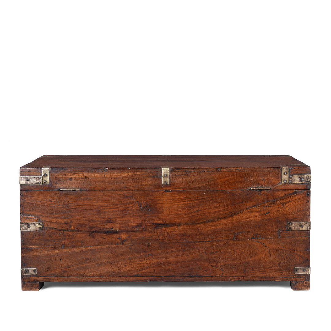 Back Of Antique Indian Brass Bound Teak Military Chest | Indigo Antiques