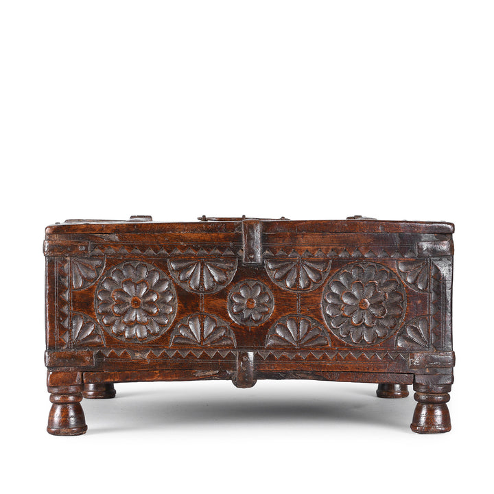 Back Of Antique Indian Chip Carved Merchants Box | Indigo Antiques