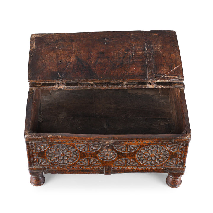 Interior Of Antique Indian Chip Carved Merchants Box | Indigo Antiques