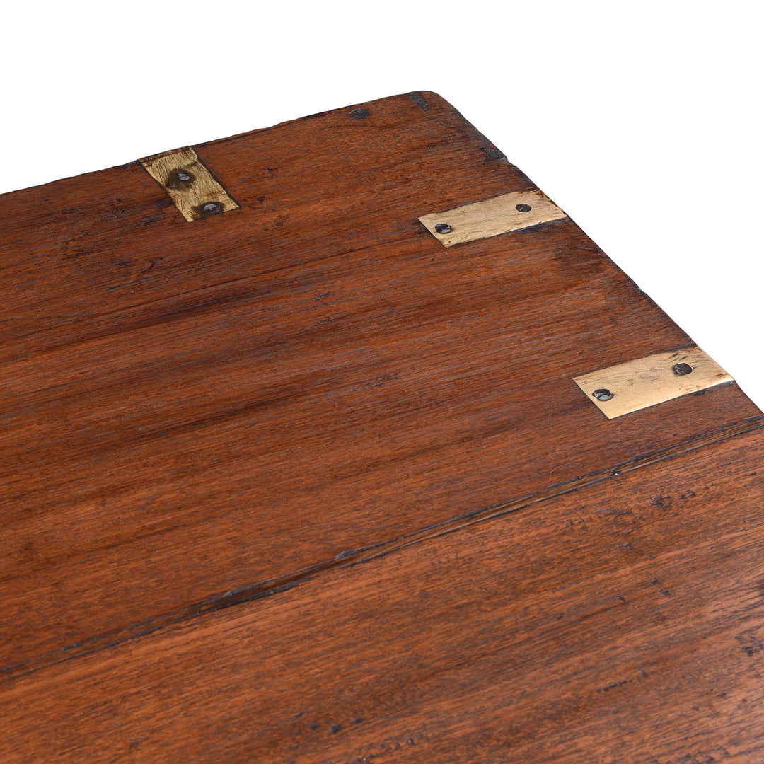Detail From The Top Of Antique Anglo Indian Brass Bound Teak Military Chest Nineteenth Century