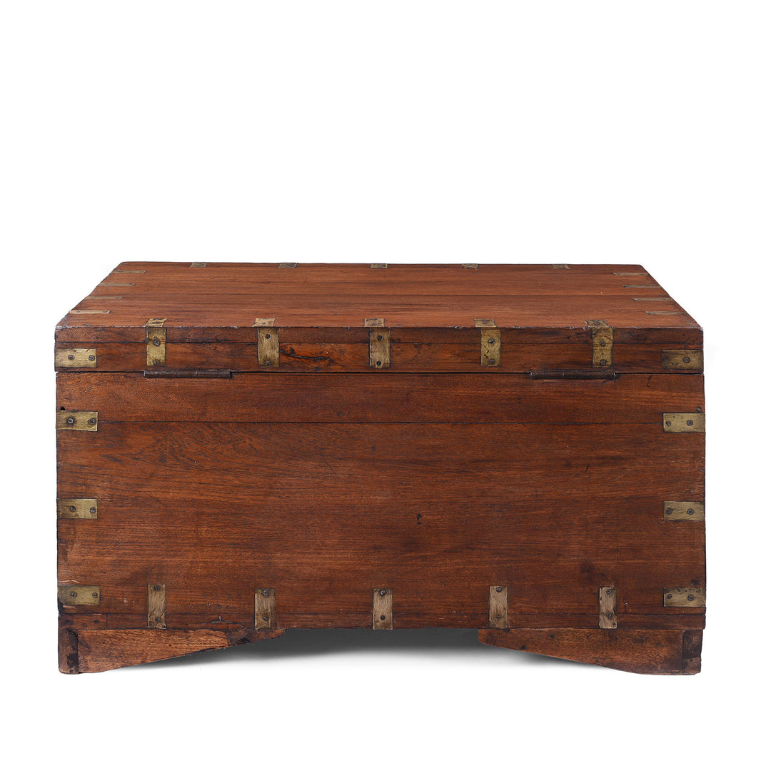 Back Of Antique Anglo Indian Brass Bound Teak Military Chest Nineteenth Century