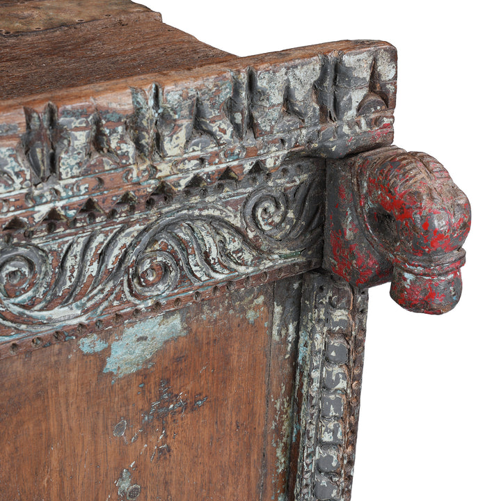 Horse Head Detail From Antique Indian Damchiya Dowry Chest | Indigo Antiques