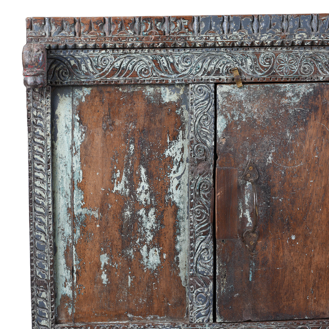 Carving Corner Detail From Antique Indian Damchiya Dowry Chest | Indigo Antiques