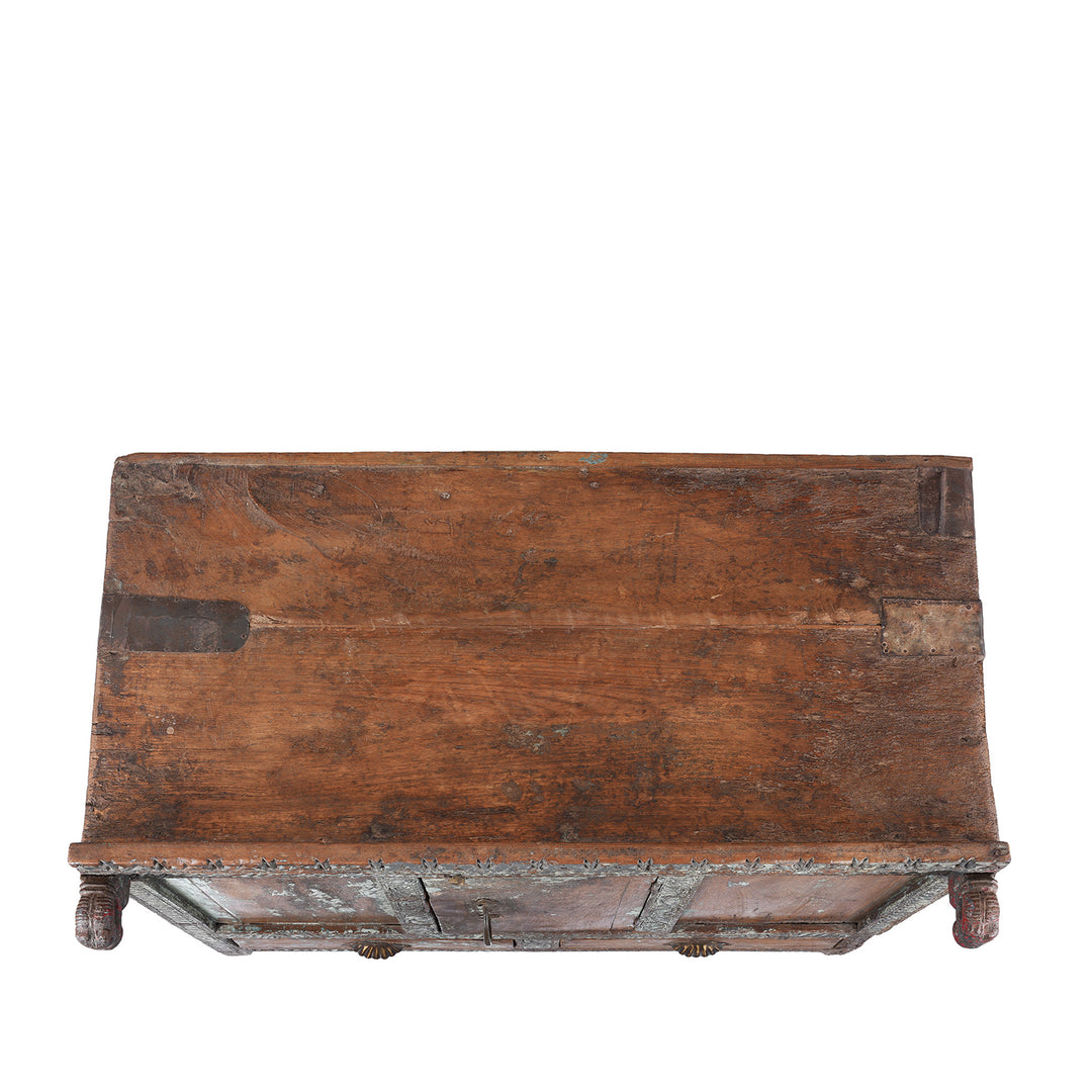 Top Down View Of Antique Indian Damchiya Dowry Chest | Indigo Antiques