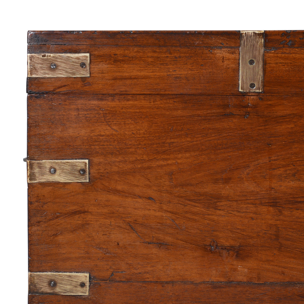 Corner Detail From Antique Indian Brass Bound Teak Military Chest | Indigo Antiques