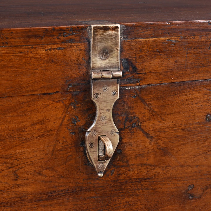 Latch Detail From Antique Indian Brass Bound Teak Military Chest | Indigo Antiques