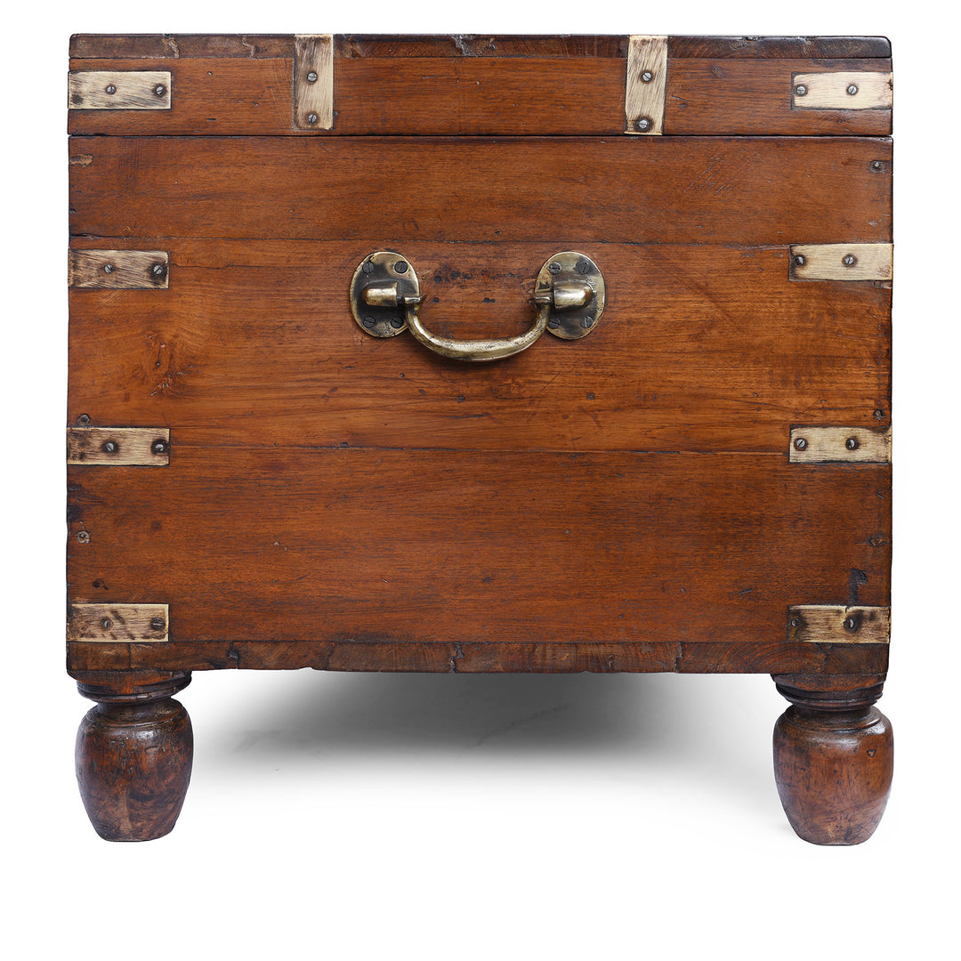 Side View Of Antique Indian Brass Bound Teak Military Chest | Indigo Antiques