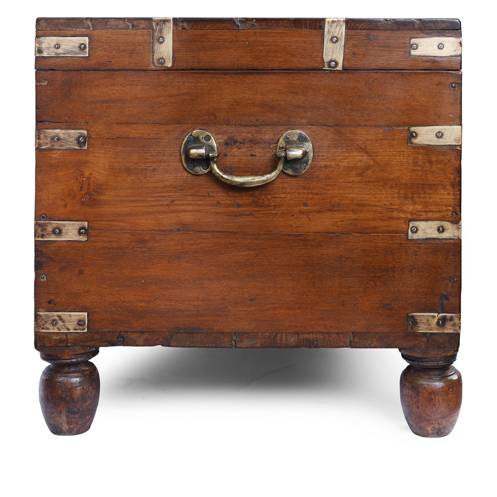 Side View Of Antique Indian Brass Bound Teak Military Chest | Indigo Antiques