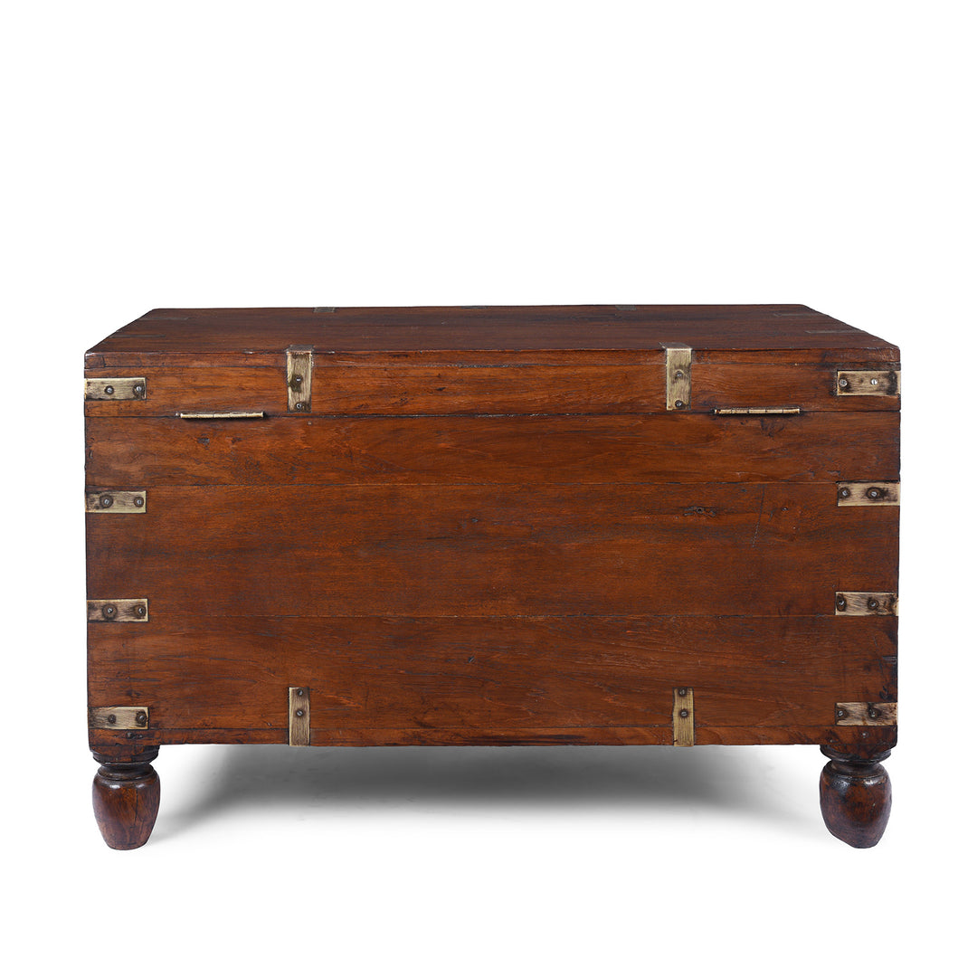 Back of Antique Indian Brass Bound Teak Military Chest | Indigo Antiques