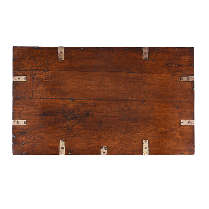 Top Down View Of Antique Indian Brass Bound Teak Military Chest | Indigo Antiques