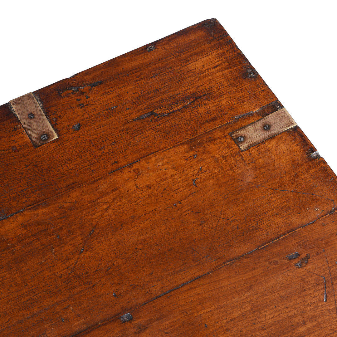 Top Corner Detail From Antique Indian Brass Bound Teak Military Chest | Indigo Antiques