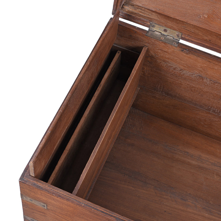 Secret Compartment Detail From Antique Indian Brass Bound Teak Military Chest | Indigo Antiques