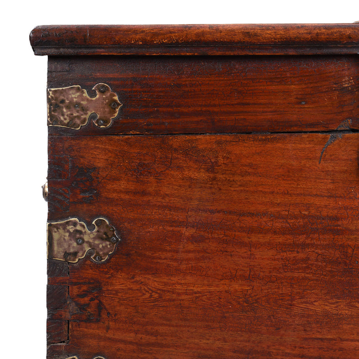 Corner Detail From Anglo Indian Maritime Trade Chest With Ruyi Brass Mounts And Gandaberunda Lock Plate