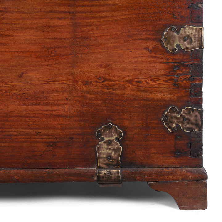 Bottom Corner Detail From Anglo Indian Maritime Trade Chest With Ruyi Brass Mounts And Gandaberunda Lock Plate