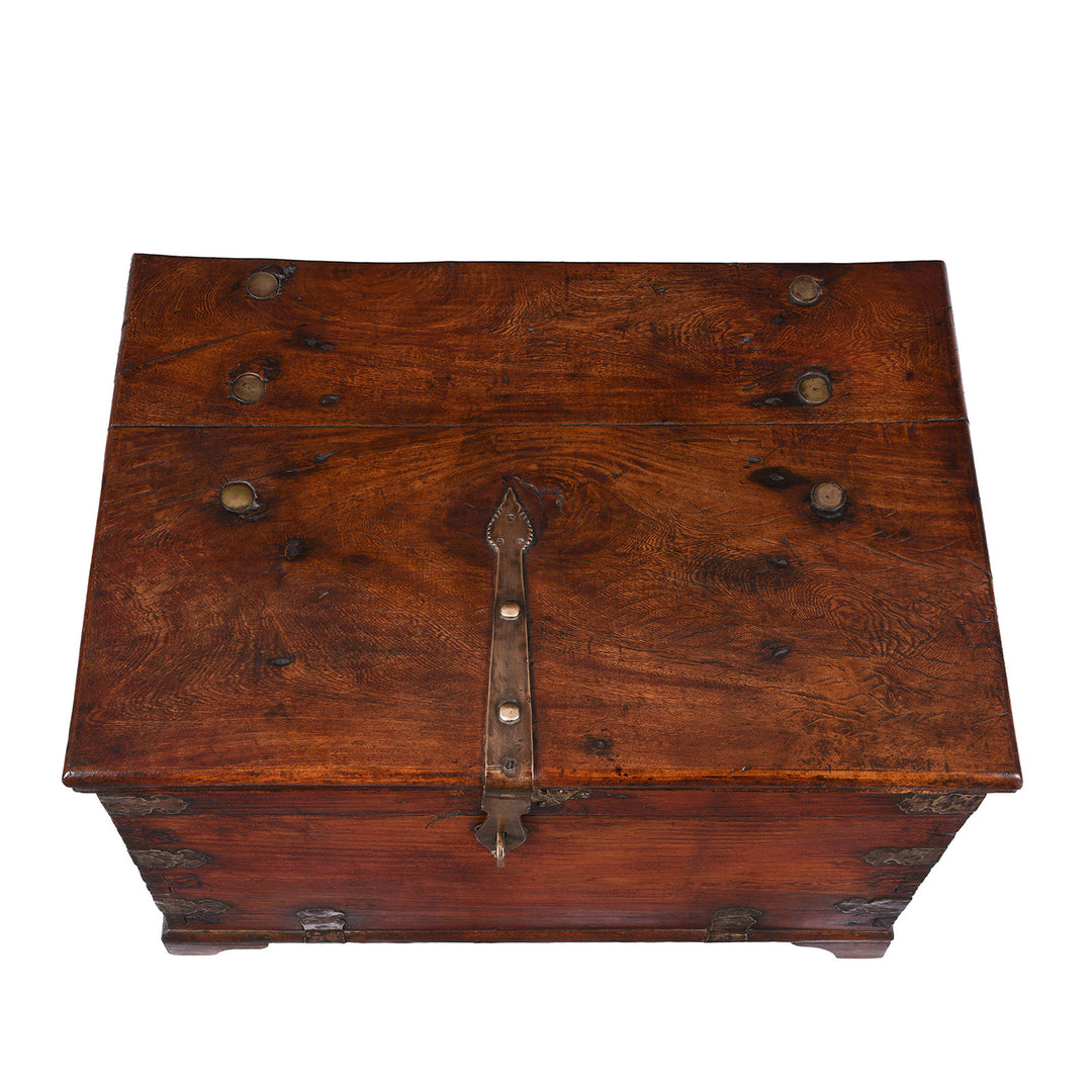 Top Down View Of Anglo Indian Maritime Trade Chest With Ruyi Brass Mounts And Gandaberunda Lock Plate