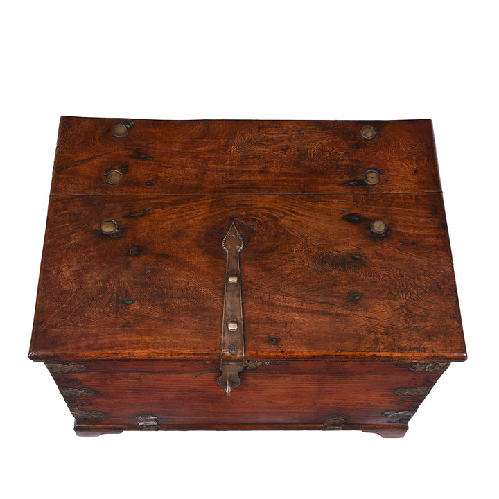 Top Down View Of Anglo Indian Maritime Trade Chest With Ruyi Brass Mounts And Gandaberunda Lock Plate