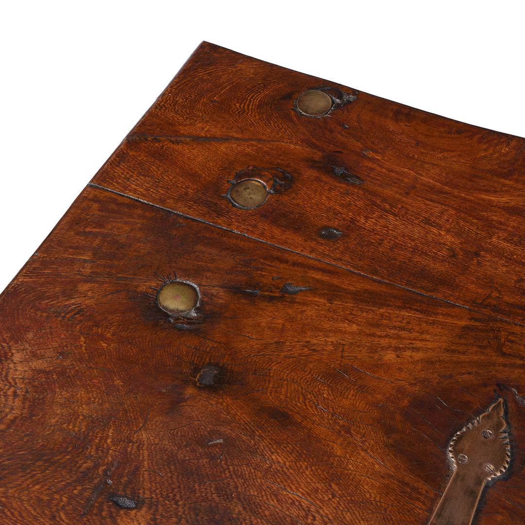 Top Corner Detail From Anglo Indian Maritime Trade Chest With Ruyi Brass Mounts And Gandaberunda Lock Plate