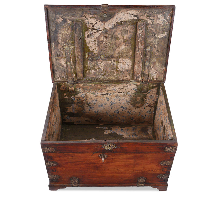Interior View Of Anglo Indian Maritime Trade Chest With Ruyi Brass Mounts And Gandaberunda Lock Plate