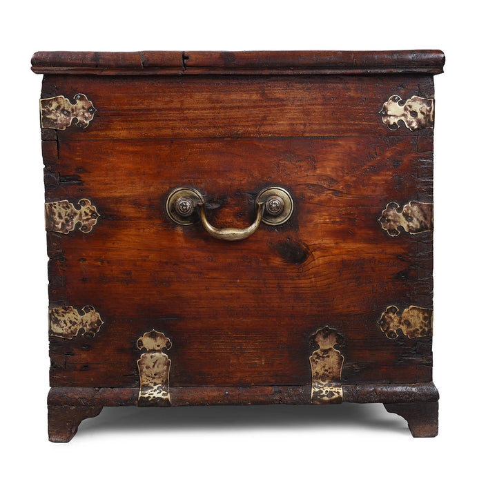 Side View Of Anglo Indian Maritime Trade Chest With Ruyi Brass Mounts And Gandaberunda Lock Plate