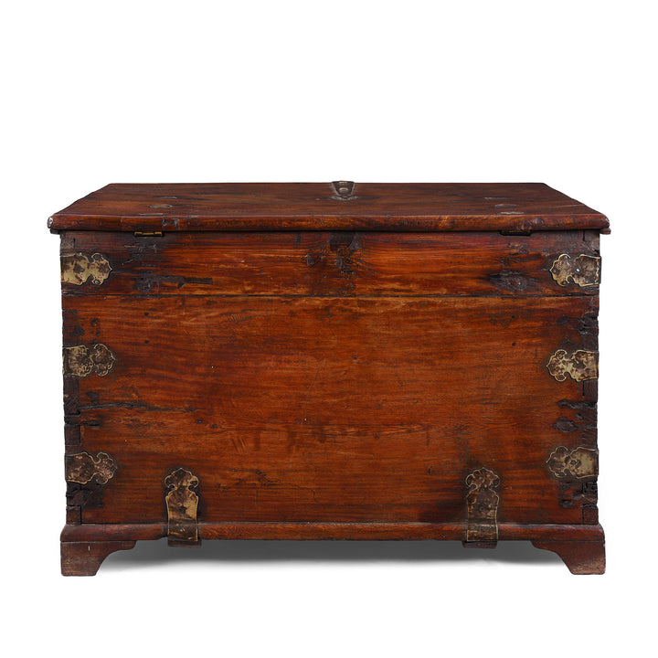 Back Of Anglo Indian Maritime Trade Chest With Ruyi Brass Mounts And Gandaberunda Lock Plate
