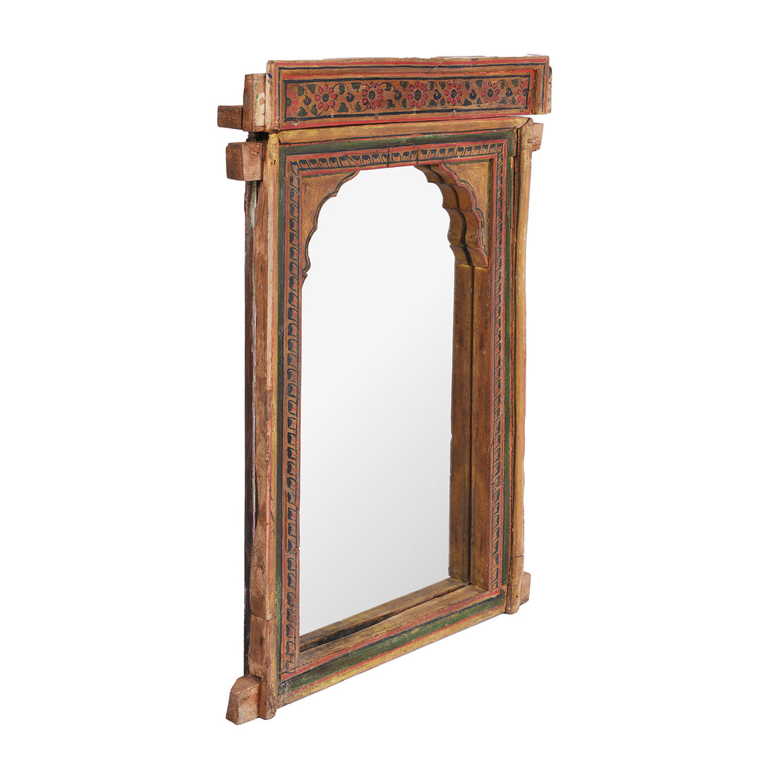 Angled VIew Of Antique Indian Painted Mirror | Indigo Antiques