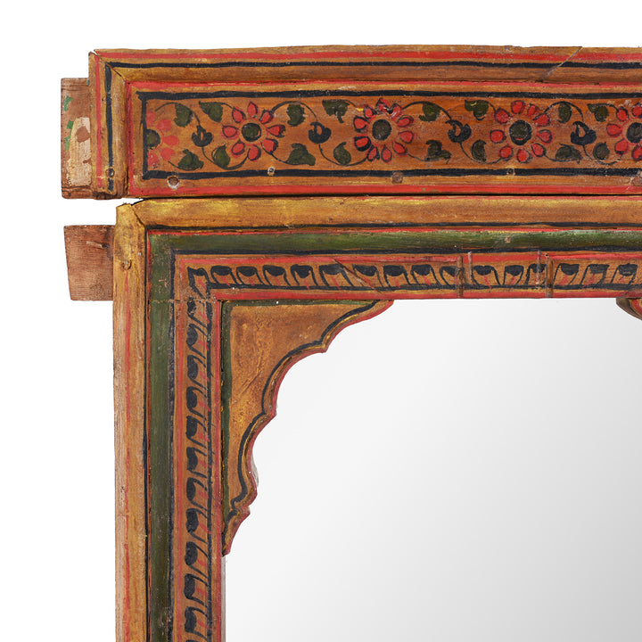 Top Corner Detail From Antique Indian Painted Mirror | Indigo Antiques
