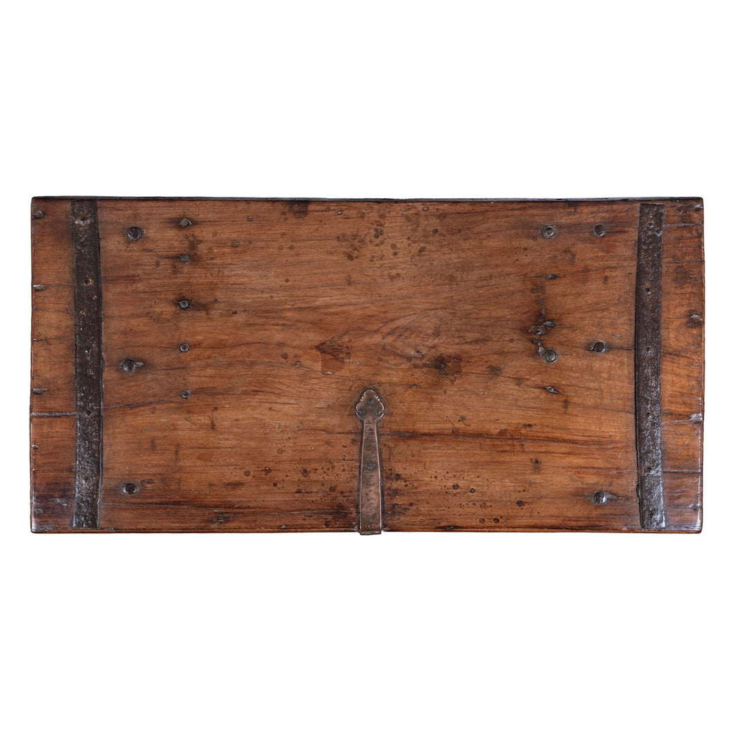 Top Down VIew Of Iron Bound 18th Century Rosewood Chest From Gujarat | Indigo Antiques