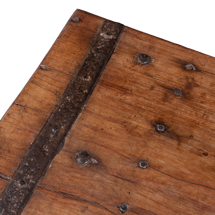 Surface Detail From Top Of Iron Bound 18th Century Rosewood Chest From Gujarat | Indigo Antiques